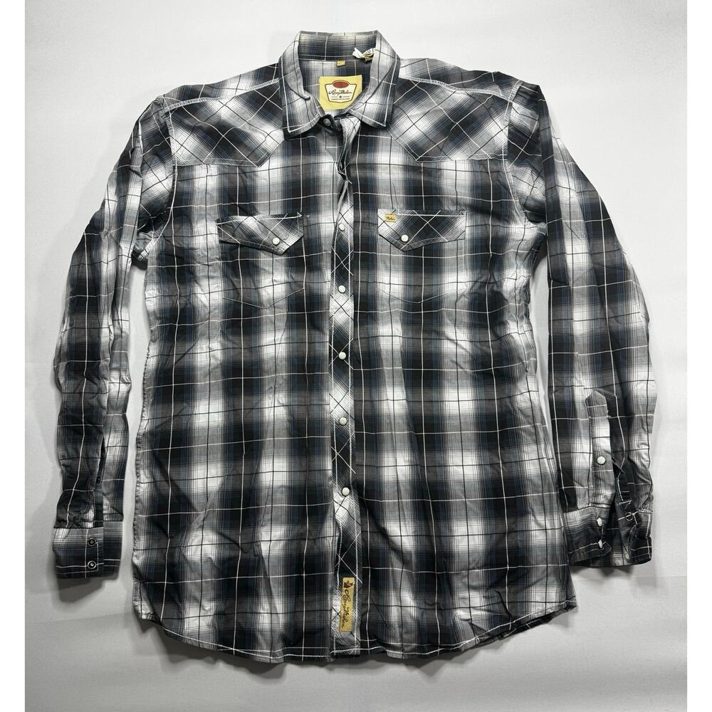 Larry Mahan Men's Long Sleeve Gray Plaid Pearl Snap‎ Shirt - Size XL*